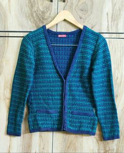 Stylish Teal Textured Cardigan size-34