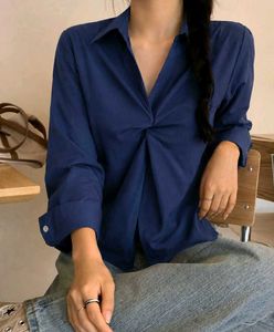 New with tag Korean Stylish Navy Twist Front Blous