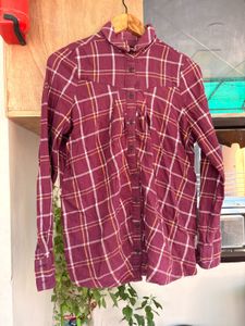 Maroon Plaid Button-Up Shirt