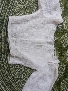 White Smocked Crop Top with Ruffles