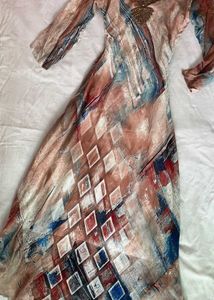 Bohemian Print Kurta with Embellished Neckline