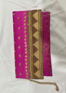 NEERUS Embellished Pink Clutch Bag with Chain