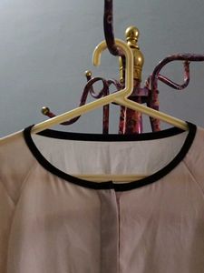 Sheer Chiffon Top with Black Trim