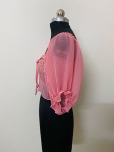 Pink Sequin Puff Sleeve Top