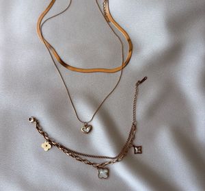 ROSE GOLD NECKLACES & BRACELET SET (Anti Tarnish)