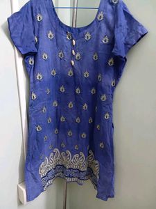 Embroidered Blue Kurti And Pajama With Dupatta
