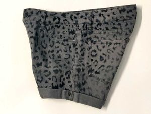 Y2K Leopard Print Grey Denim Shorts