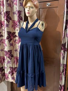 Chic Smocked Navy Blue Maxi Dress