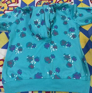 Turquoise Floral Zip-Up Hoodie