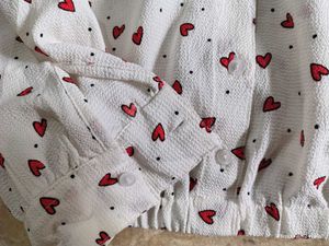 Cute Heart Print Button-Up Top