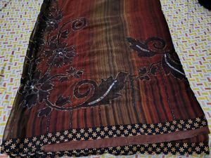 Striped Brown Saree with Blouse