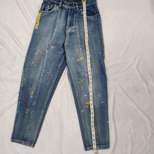 Sassafras Blue Paint Splatter Slouchy Jeans