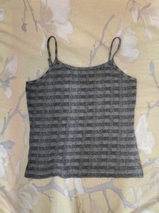 2-Piece Set - Black Crop Tee + Striped Cami