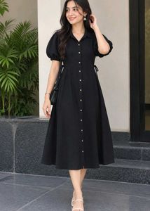 Chic Black Button-Up Midi Dress