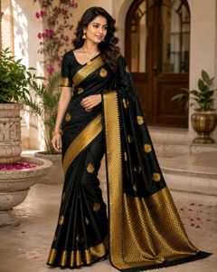 Elegant Black & Gold Saree
