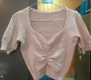 Ribbed Ruched V-Neck Top