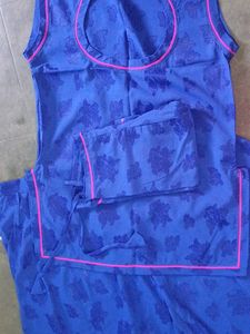 Blue Kurta Set with Pink Trim