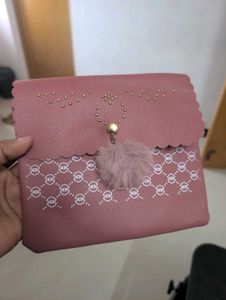 Cute Pink Clutch with Pom-Pom Charm