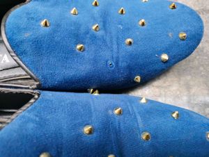 Party Wear Blue Velvet Slip Ons