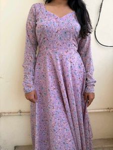 Lavender Floral Anarkali suit