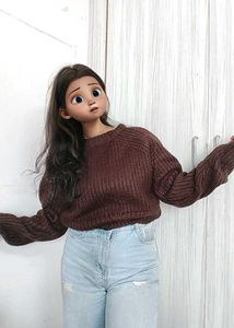 Cozy Brown Knit Sweater crop<<3