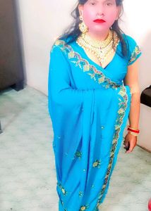 Elegant Blue Saree with Embellishments