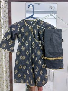 Bitiya By Bhama Black Angrakha Kurta With Plazo
