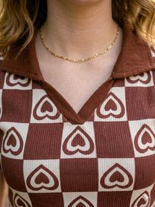 Brown Heart Ribbed Crop Polo