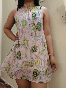 Chic Pink Chain Print Mini Dress