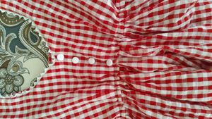 Red Gingham Puff Sleeve Top