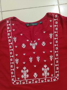 Vibrant Red Embroidered Kurta