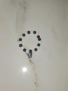 Black & White Beaded Bracelet with Charm