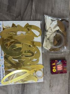 Party props- Golden Happy Birthday banner &amp; more.
