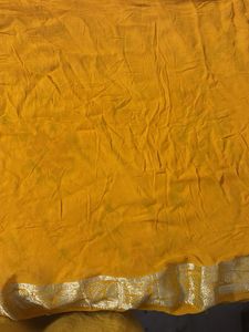 Elegant Yellow fabric with Silver Border 1 metre