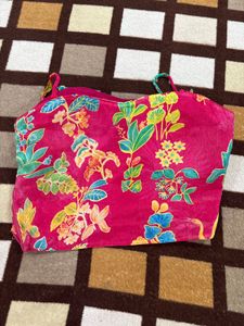 Floral print pink Croptop With Pleated Skirt And J