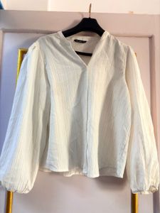 zudio Elegant White Puff Sleeve Blouse