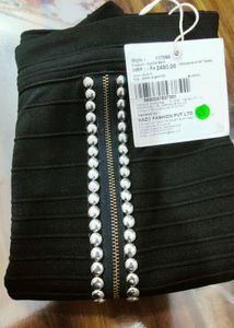 Chic Black Bandage Skirt with Bead Detail