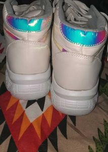 Cream Chunky Sneakers with Iridescent Accents