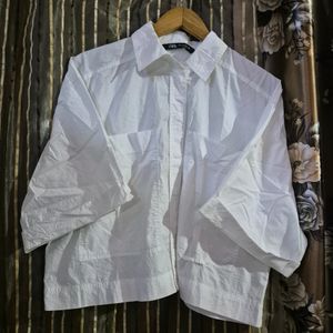 Zara White Cropped Shirt