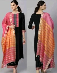 Elegant Black Kurta with Vibrant Dupatta Set