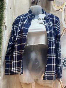 Zara Blue Plaid Button-Up Shirt