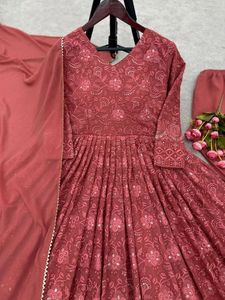 Elegant Rust Anarkali Kurta Set