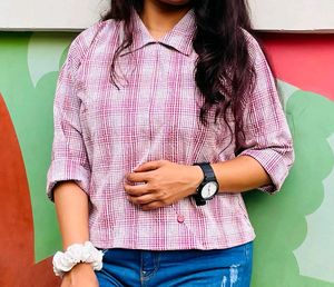 Checked Cropped Shirt