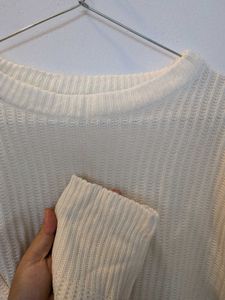 Cream Ribbed Knit Oversized Sweater
