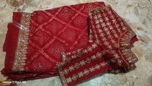 Designer red party wear saree
