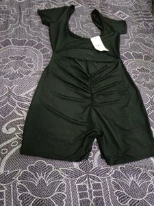 Chic Black Ruched Bodysuit Shorts