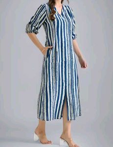 Stylish Blue Striped Midi Dress