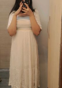Boho Maxi Dress with Colorful Neckline