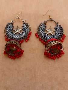 Long & Heavy RedEarrings + FREE Golden Earrings