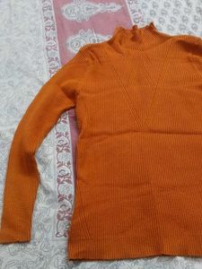 Orange Ribbed Mock Neck Sweater